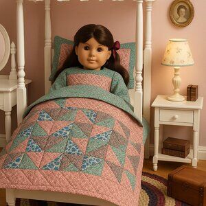 2-piece patchwork quilt and pillow set, made to fit 18” American Girl Doll